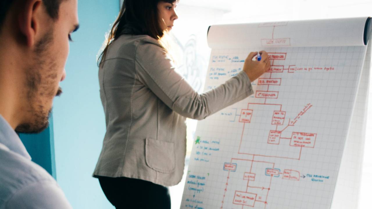 A female employee drawing up a business plan 